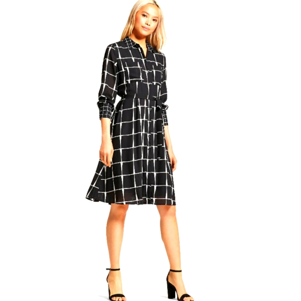 Ruffle Hem Shirt Dress – Who What Wear Black Plaid